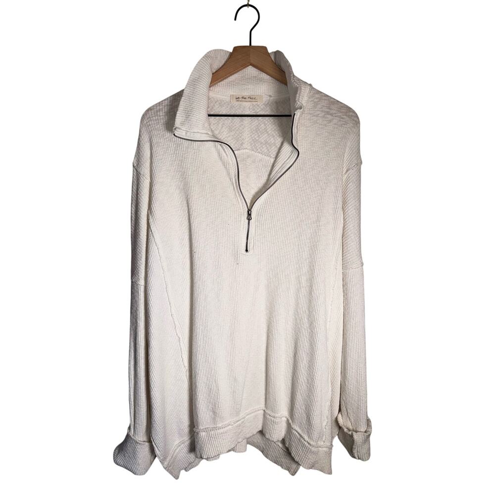 FREE PEOPLE waffle knit shabby chic oversized Boho Henley long sleeve tee L